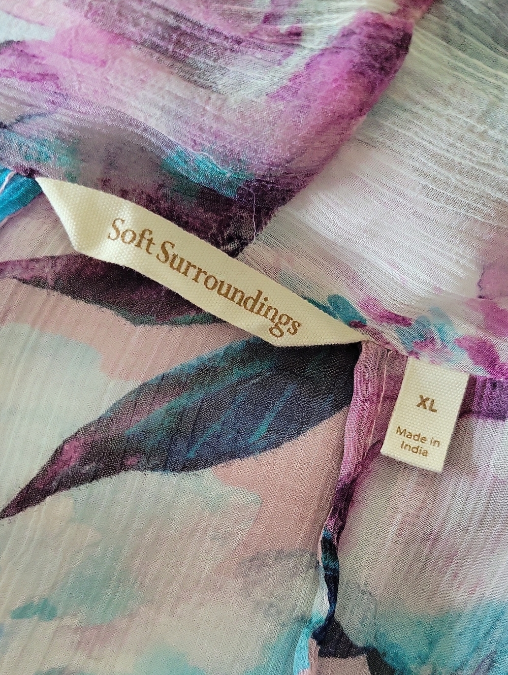 Soft Surroundings Purple Teal Floral Stripe Crinkle Cardigan Size XL - Picture 7 of 8